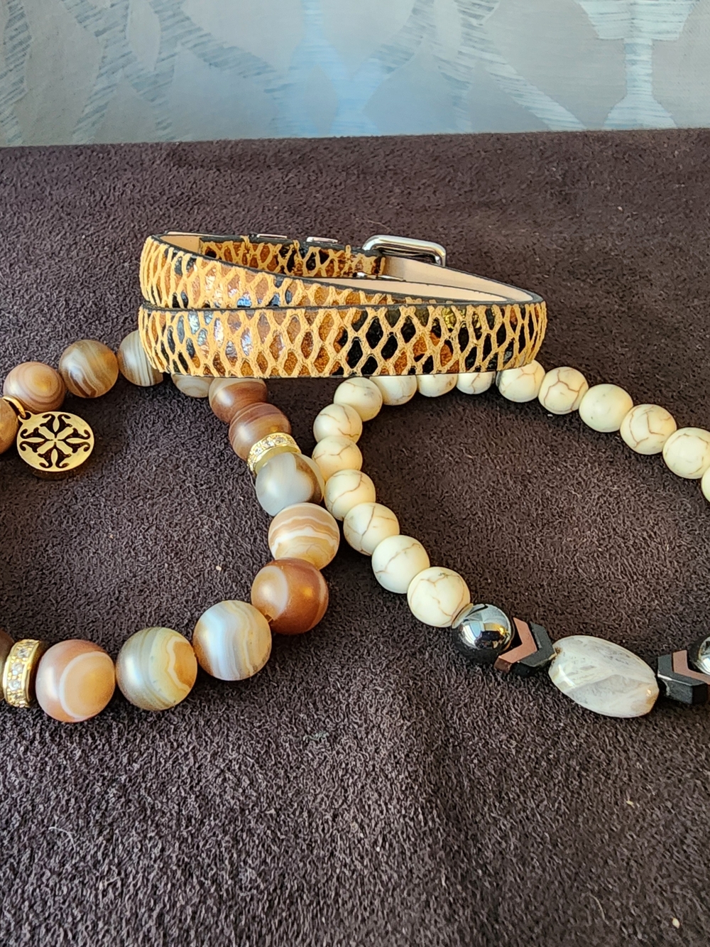 Rustic Cuff 3-Piece Boho Stretch Stack Bracelet Set Python Print & Agate